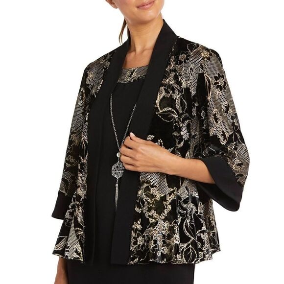 R&M Richards Womens Black-Ivory 1 PC Cocktail Party jacket Petites size 10, New - Picture 1 of 11